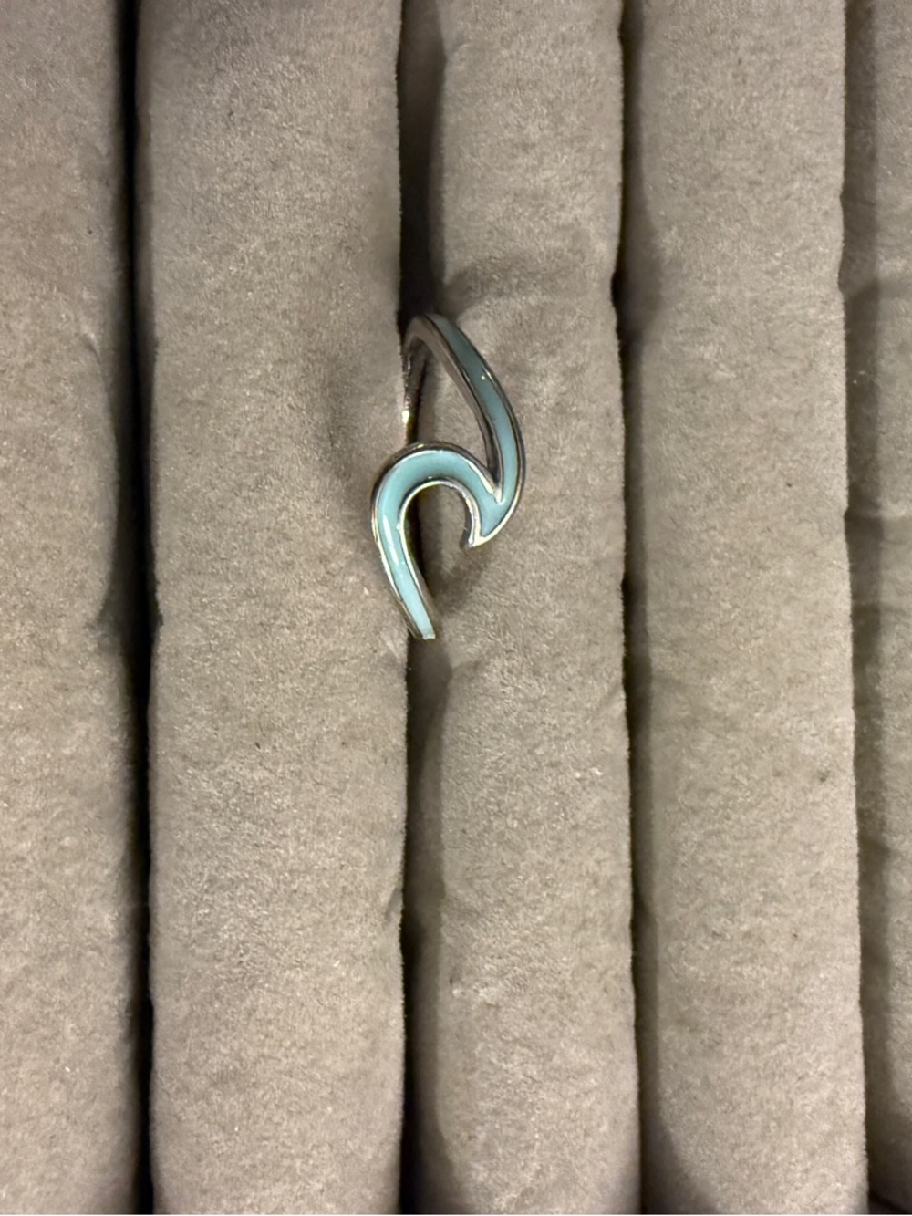 Turquoise Wave Enamel Ring - Silver Tone